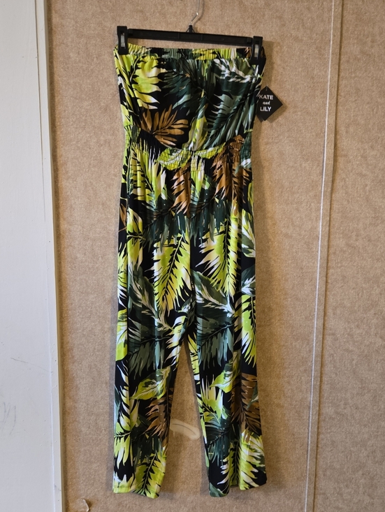 Kate And Lily Pants - Strapless Tropical Leaf Jumpsuit in Green
